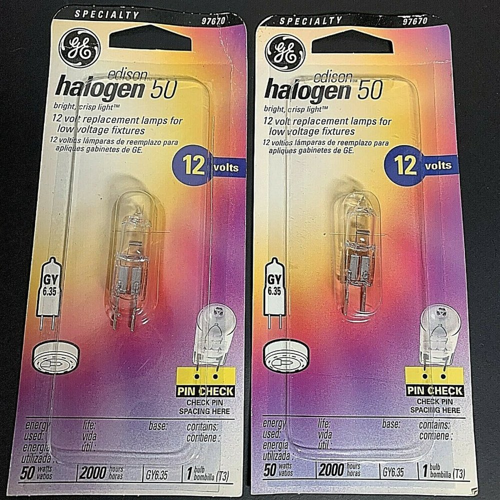 Lot of 2 50 Watt GE Halogen Clear Bulbs JCD GY6.35